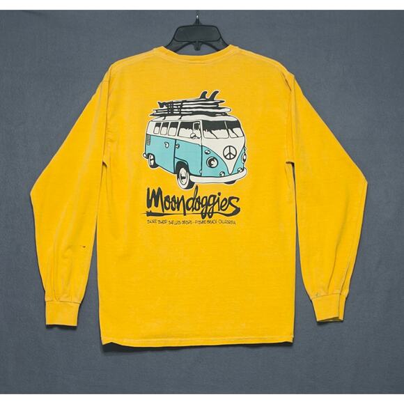 Moondoggies Beach Club long sleeve yellow tee sz M beach surfcore skater VW - Picture 2 of 11